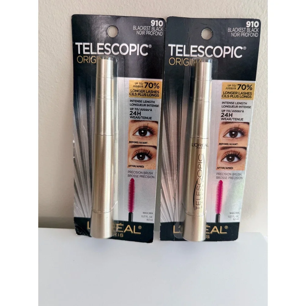 L'Oreal Telescopic Mascara 2pk Women 8ml Blackest Black 910 Lengthening NWT